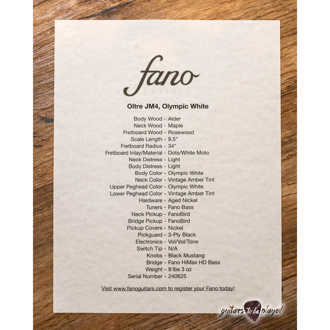 Fano JM4 Oltre Electric Bass w/ Gigbag – Olympic White