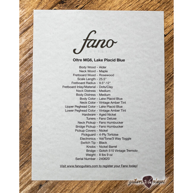 Fano MG6 Oltre Humbucker Guitar w/ Gigbag – Lake Placid Blue