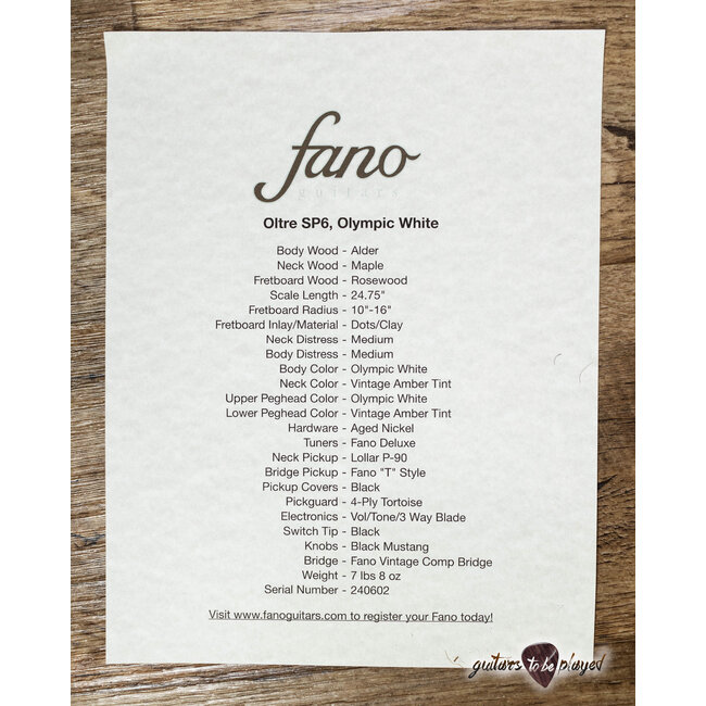 Fano SP6 Oltre Lollar P-90/T-Style Guitar w/ Gigbag – Olympic White