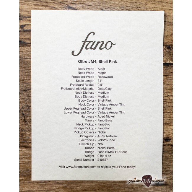 Fano JM4 Oltre Electric Bass w/ Gigbag – Shell Pink