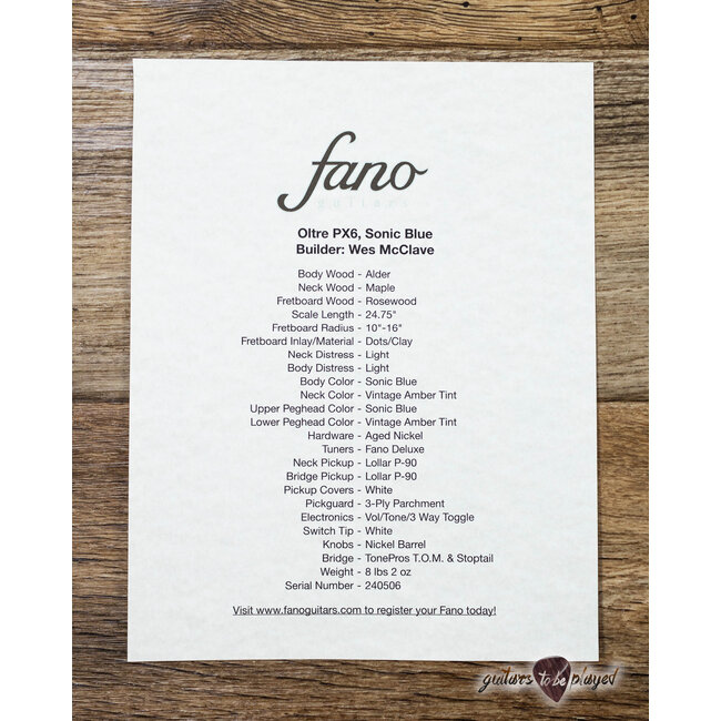 Fano PX6 Oltre Lollar P-90 Guitar w/ Gigbag – Sonic Blue