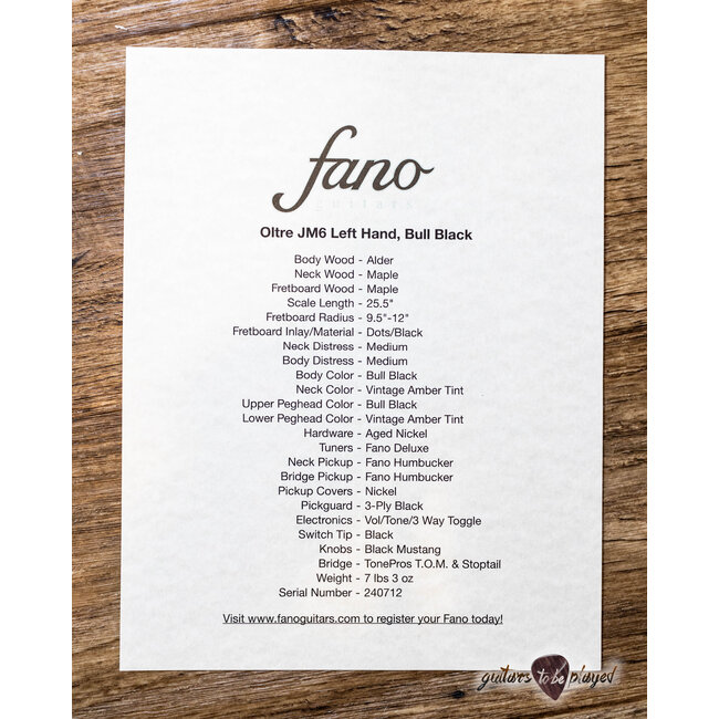 Fano JM6 Oltre Left-Handed Maple Neck Humbucker Guitar w/ Gigbag – Bull Black