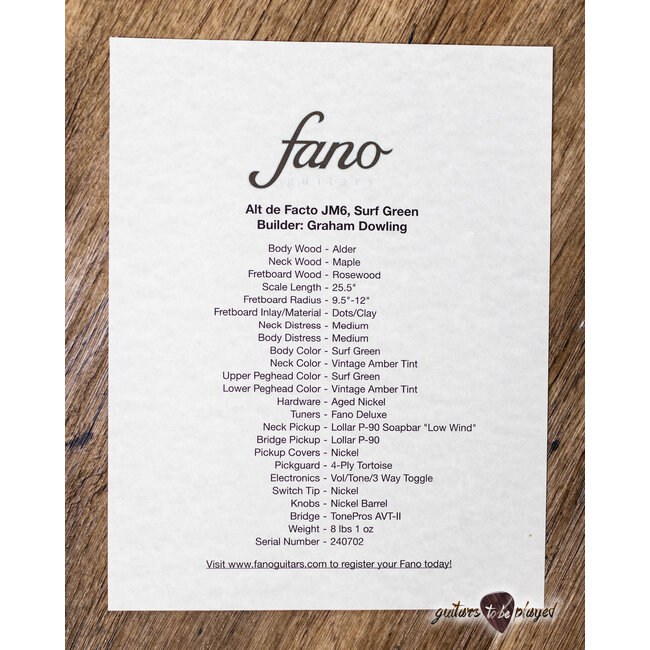 Fano JM6 Alt de Facto Lollar P-90 Wraptail Guitar w/ Case – Surf Green