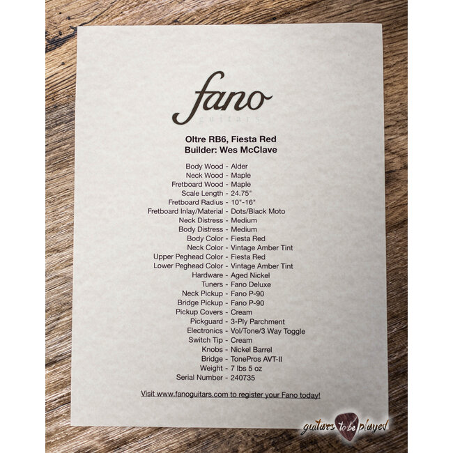 Fano RB6 Oltre P-90 Guitar w/ Gigbag – Fiesta Red