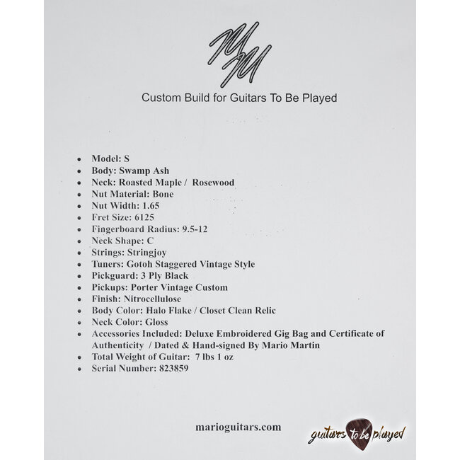 Mario Martin Guitars Swamp Ash S-Style w/ Porter Vintage Customs – Halo Flake