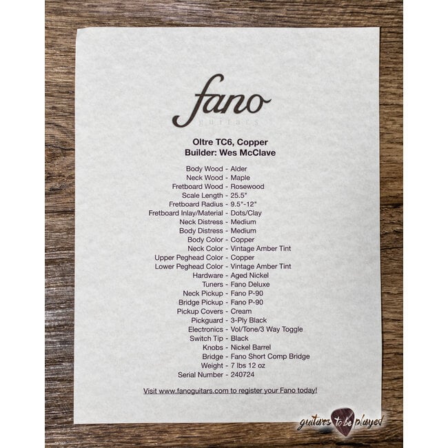 Fano TC6 Oltre P-90 Guitar w/ Gigbag – Copper Metallic