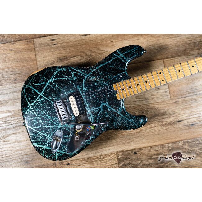 Shabat Lynx H Maple Neck S-Style Guitar – Blue/Green Splatter over Black