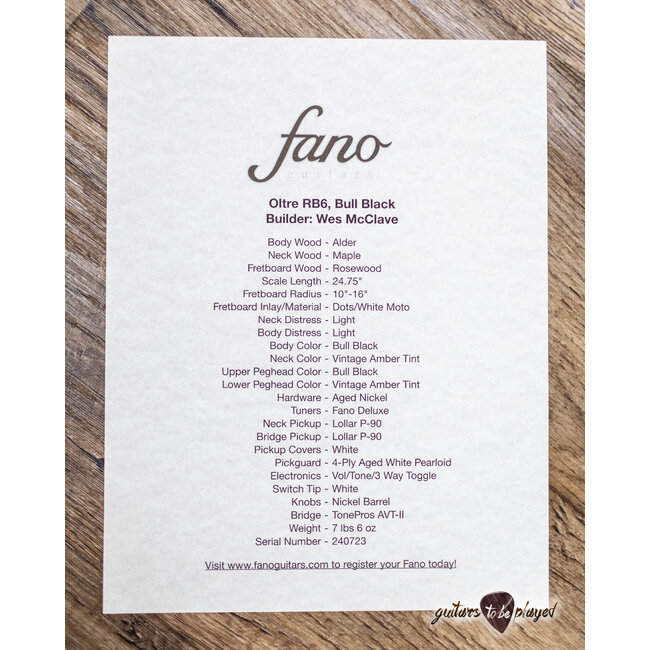 Fano RB6 Oltre Lollar P-90 Guitar w/ Gigbag – Bull Black