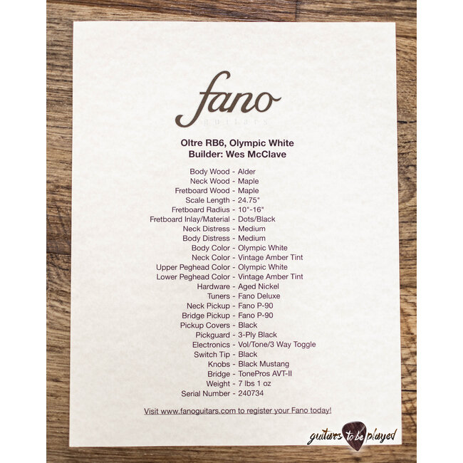 Fano RB6 Oltre P-90 Guitar w/ Gigbag – Olympic White