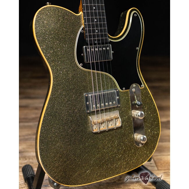 Shabat Lion Special Korina Body w/ Stainless Frets & Flame – Gold/Black Sparkle