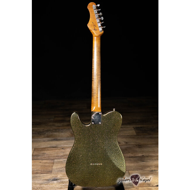 Shabat Lion Special Korina Body w/ Stainless Frets & Flame – Gold/Black Sparkle