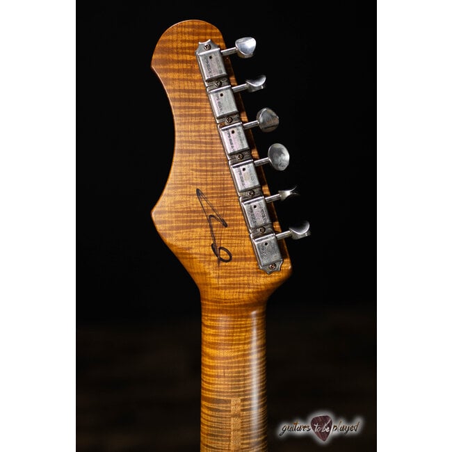 Shabat Lion Special Korina Body w/ Stainless Frets & Flame – Gold/Black Sparkle