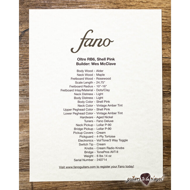 Fano RB6 Oltre Lollar P-90 Guitar w/ Gigbag – Shell Pink