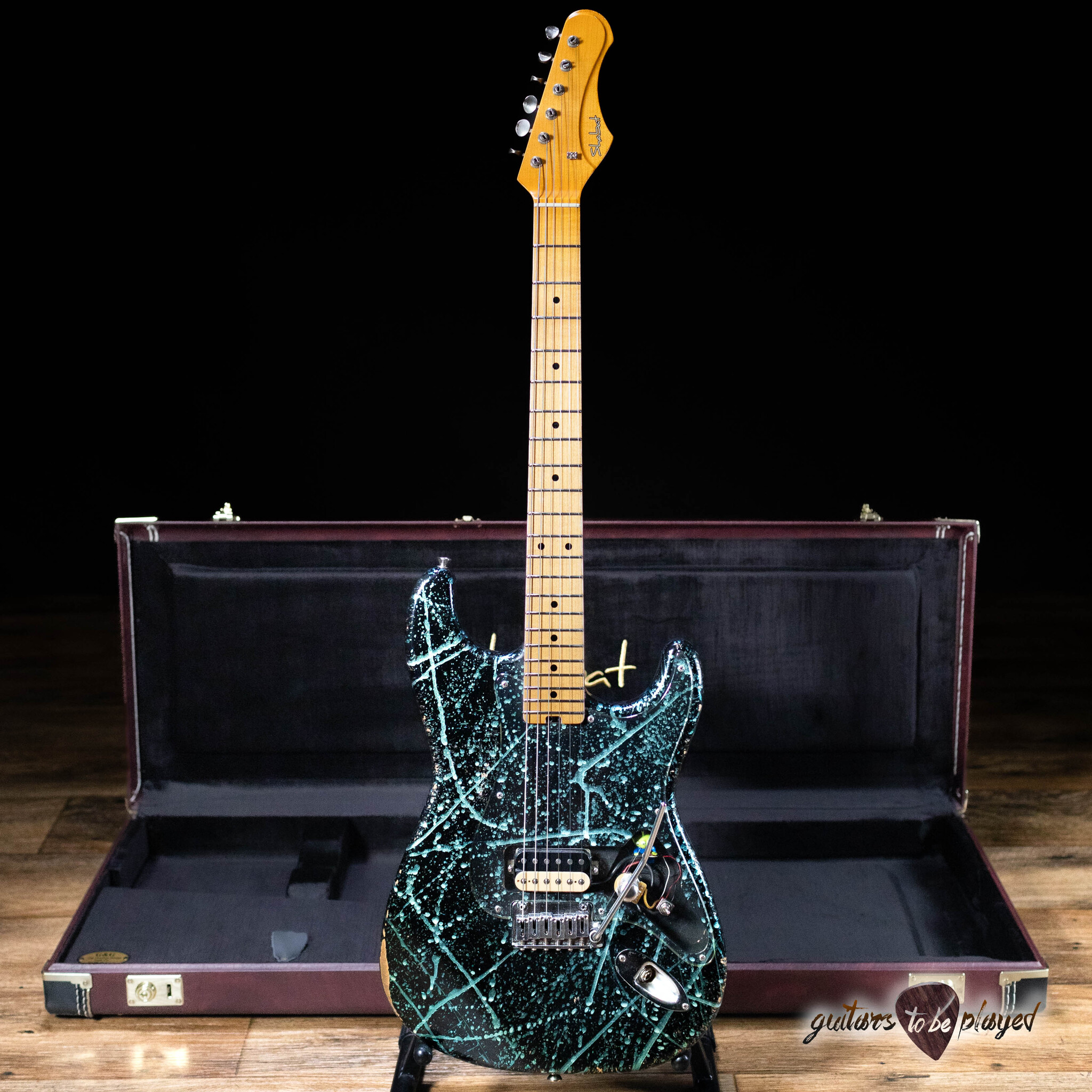 Shabat Lynx H Maple Neck S-Style Guitar–Blue/Green Splatter over