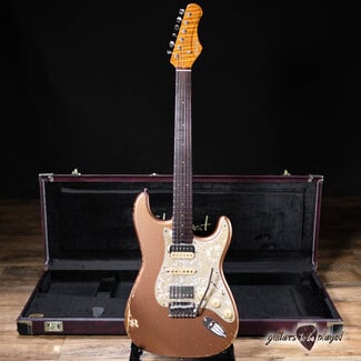 Shabat Guitars Shabat Lynx HSH Alder S-Style w/ Flame Roasted Maple & RW – Rose Gold