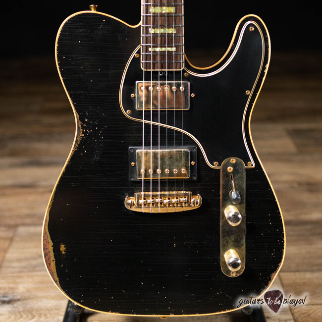 Shabat Lion JD Mahogany 24.75" Scale Guitar w/ Case - Black over Gold