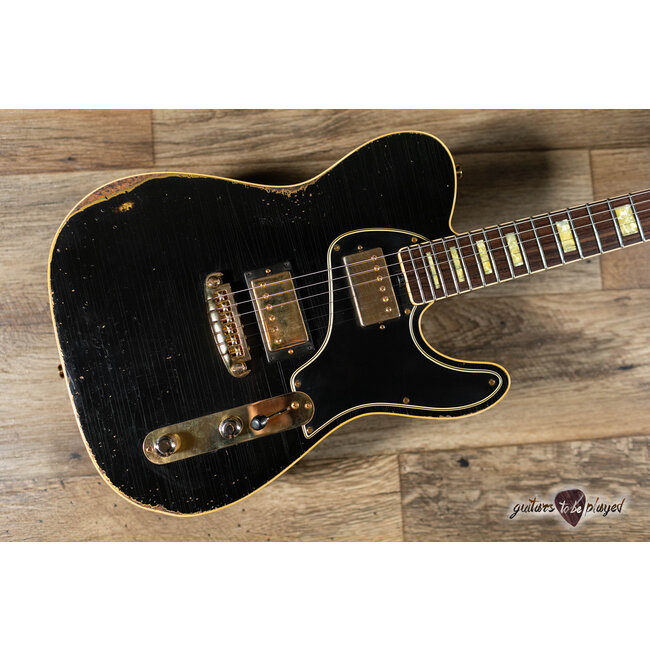 Shabat Lion JD Mahogany 24.75" Scale Guitar w/ Case - Black over Gold