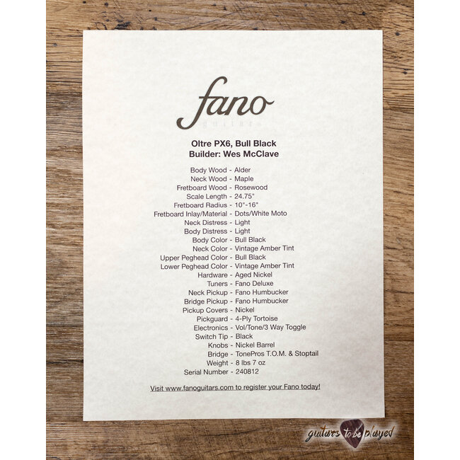 Fano PX6 Oltre Humbucker Guitar w/ Gigbag – Bull Black