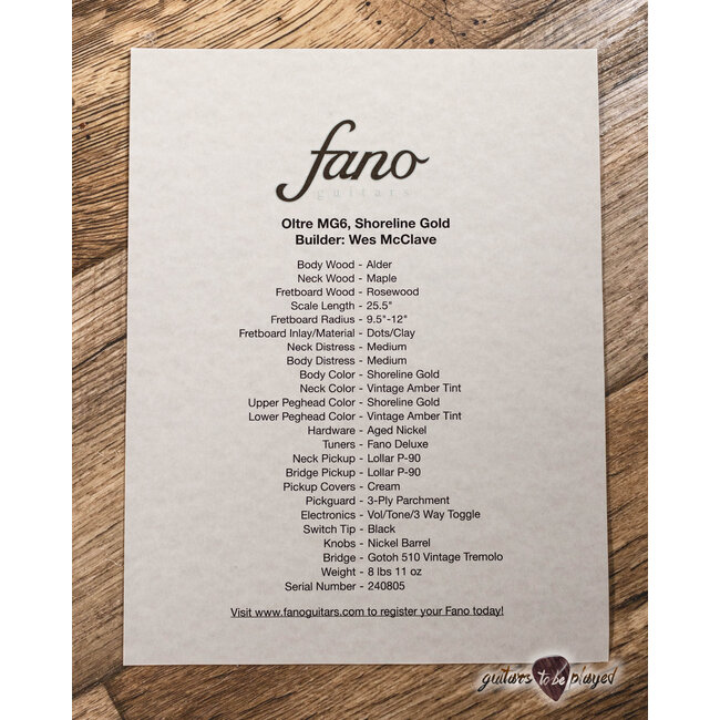 Fano MG6 Oltre Lollar P-90 Guitar w/ Gigbag – Shoreline Gold