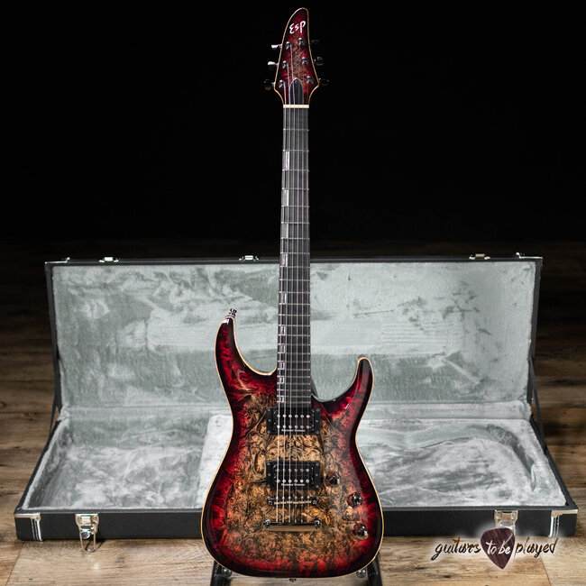 ESP Horizon NT CTM Burled Maple Top Guitar w/ Case – See Thru Red Burst