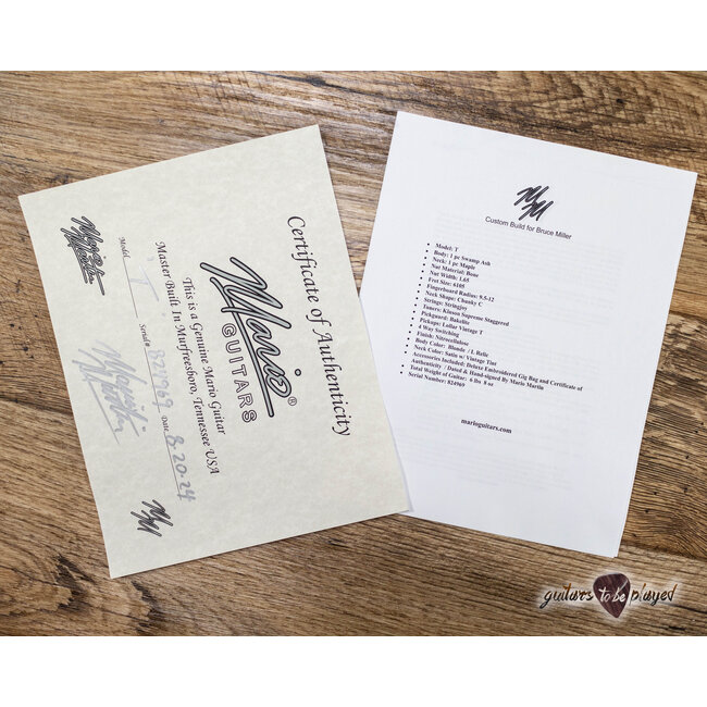 Mario Martin Guitars 1pc Swamp Ash Blackguard T-Style – Blonde