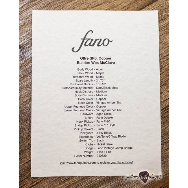 Fano SP6 Oltre Maple Neck P-90/T-Style Guitar w/ Gigbag – Copper Metallic