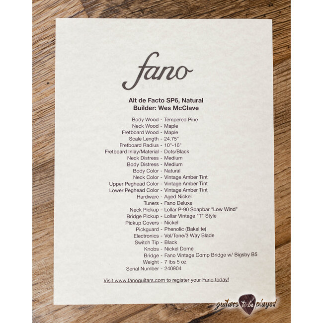 Fano SP6 Alt de Facto Pine Body Lollar P-90/T Guitar w/ Bigsby & Case – Natural