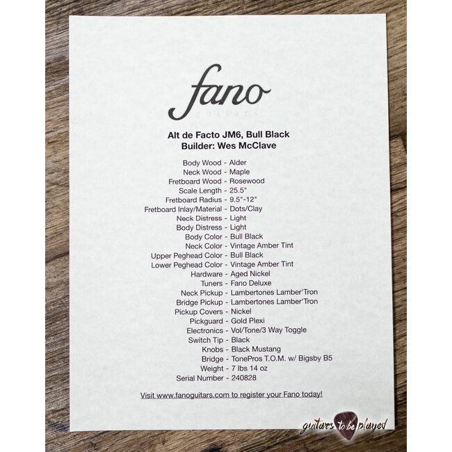 Fano JM6 Alt de Facto Lamber’Trons Bigsby Guitar w/ Case – Bull Black