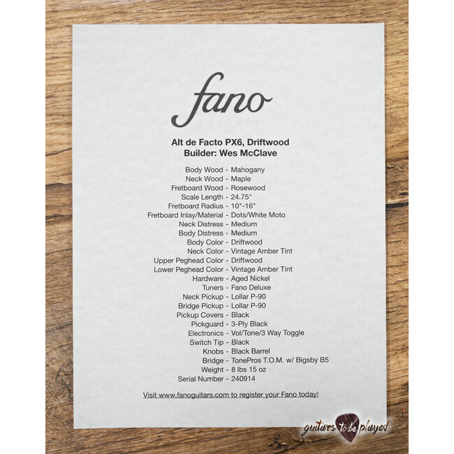 Fano PX6 Alt de Facto Mahogany Lollar P-90 Guitar w/ Bigsby & Case – Driftwood