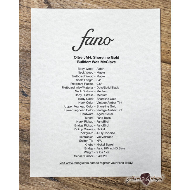 Fano JM4 Oltre Electric Bass w/ Gigbag – Shoreline Gold