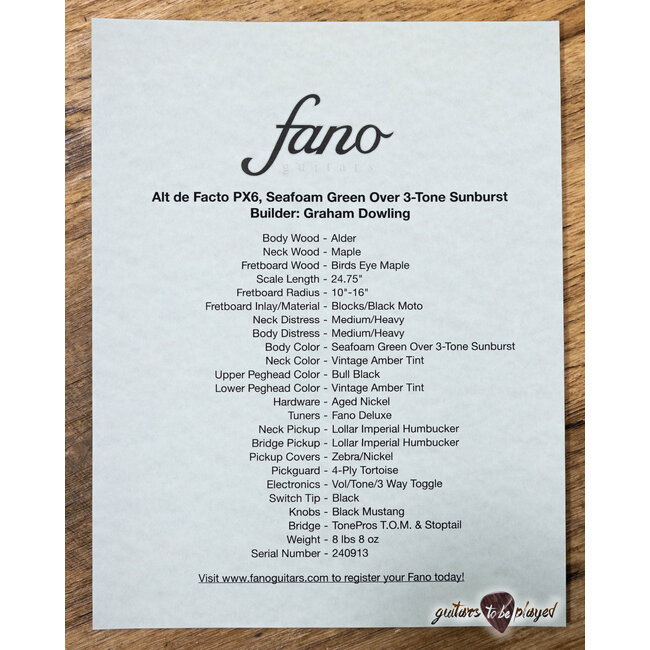 Fano PX6 Alt de Facto Maple Neck Lollar Imperials w/ Case – Seafoam Green/3TSB