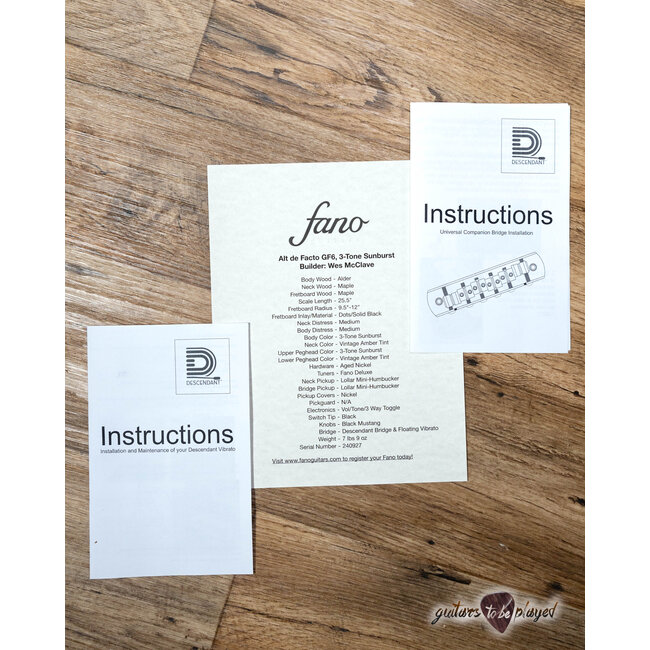Fano GF6 Alt de Facto Lollar Mini HB’s & Descendant Vibrato – 3-Tone Sunburst