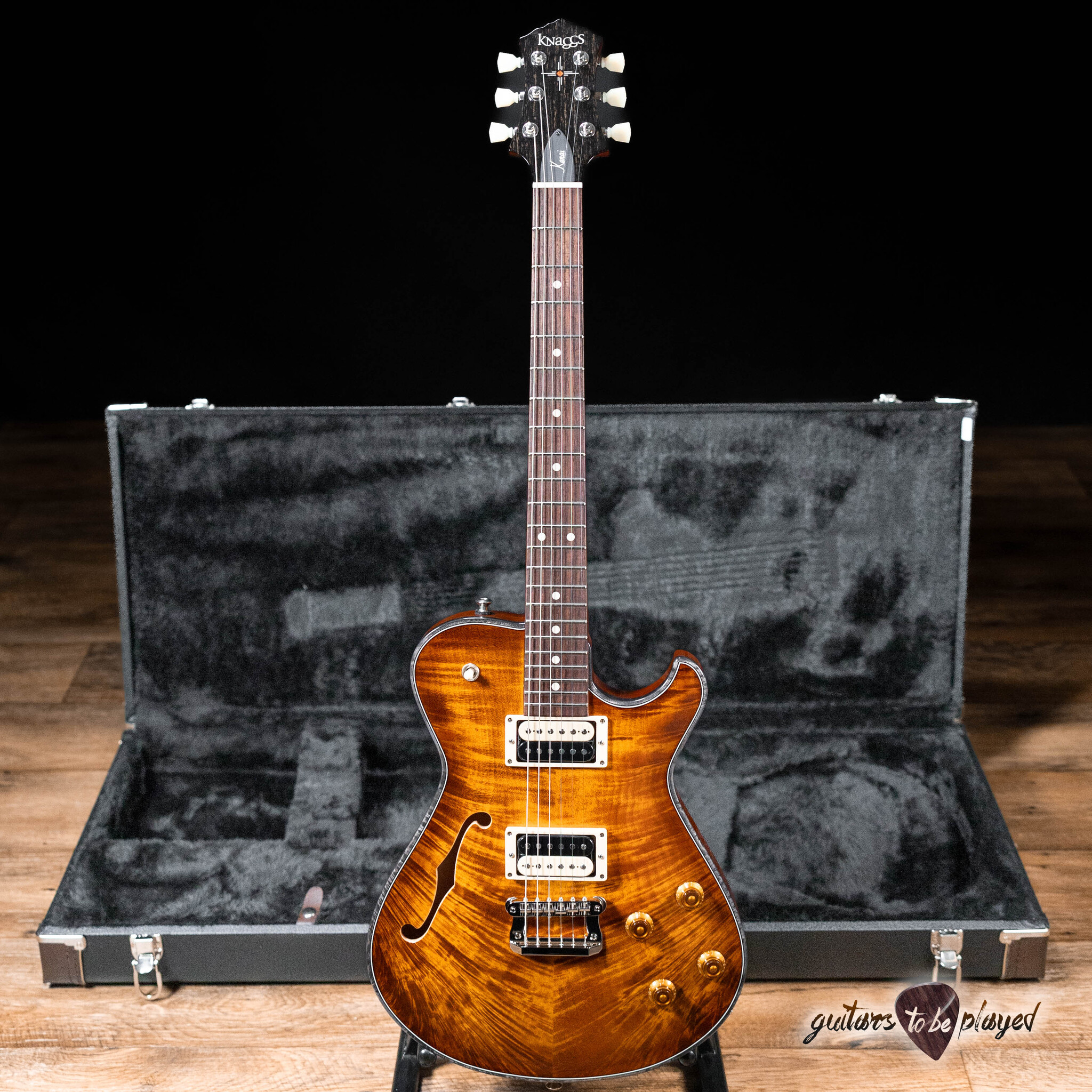 Knaggs Kenai T2 Flame Top Semi-Hollow Guitar – Aged Scotch Knaggs Kenai T2 Flame Top Semi-Hollow Guitar – Aged Scotch