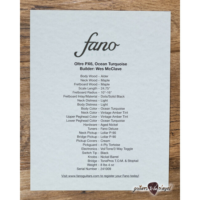 Fano PX6 Oltre Maple Neck Lollar P-90 Guitar w/ Gigbag – Ocean Turquoise