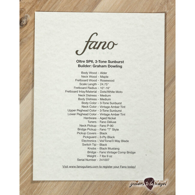 Fano SP6 Oltre P-90/T-Style Guitar w/ Gigbag – 3-Tone Sunburst