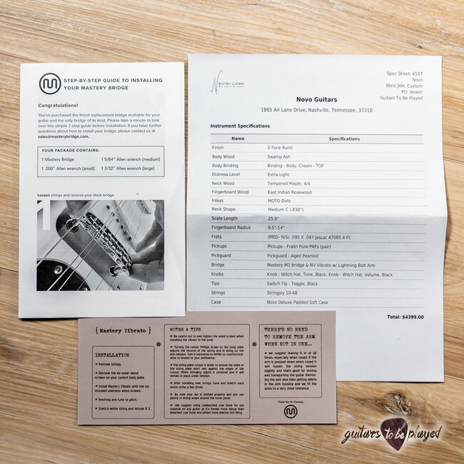 Novo Miris J Semi-Hollow Guitar w/ Fralin Pure PAF’s – 3-Tone Burst