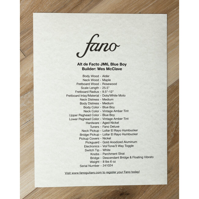 Fano JM6 Alt de Facto Lollar El Rayos & Descendant Vibrato – Blue Boy