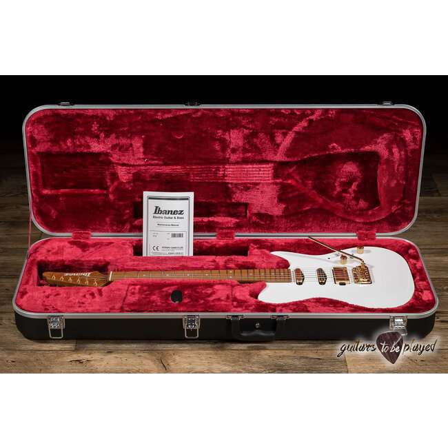 Ibanez LB1 Lari Basilio Signature Ash & Roasted Birdseye Guitar w/ Case – White