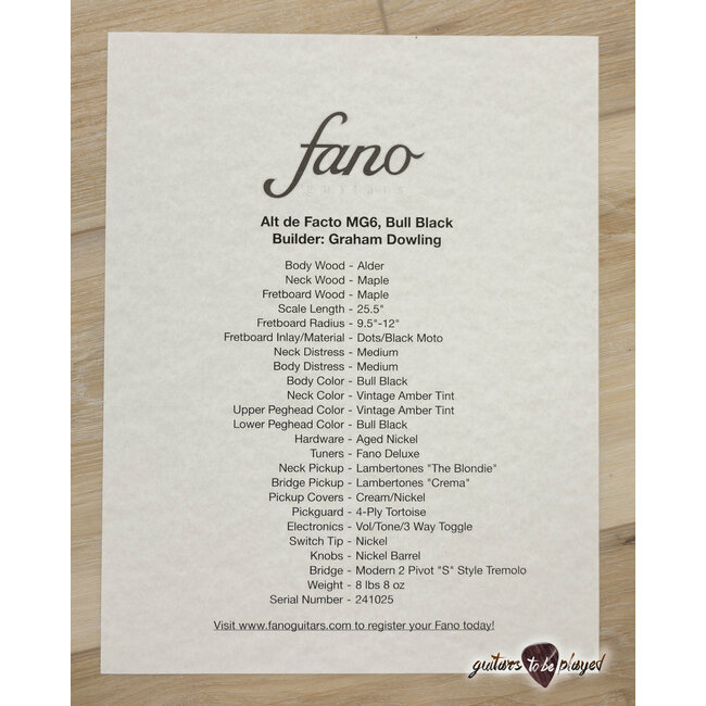 Fano MG6 Alt de Facto Lambertones Blondie/Crema Guitar w/ Case – Bull Black