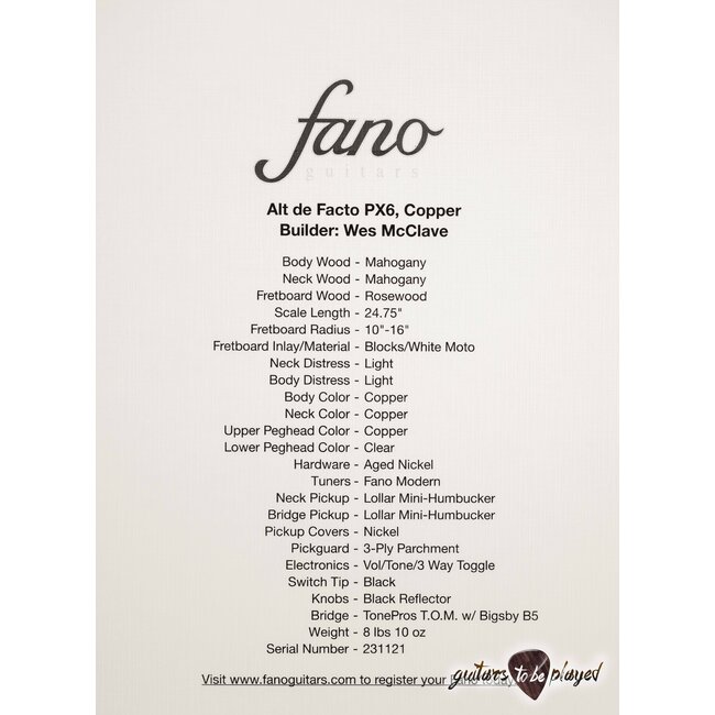 Fano PX6 Alt de Facto Mahogany Set Neck Mini HB Guitar w/ Bigsby & Case – Copper