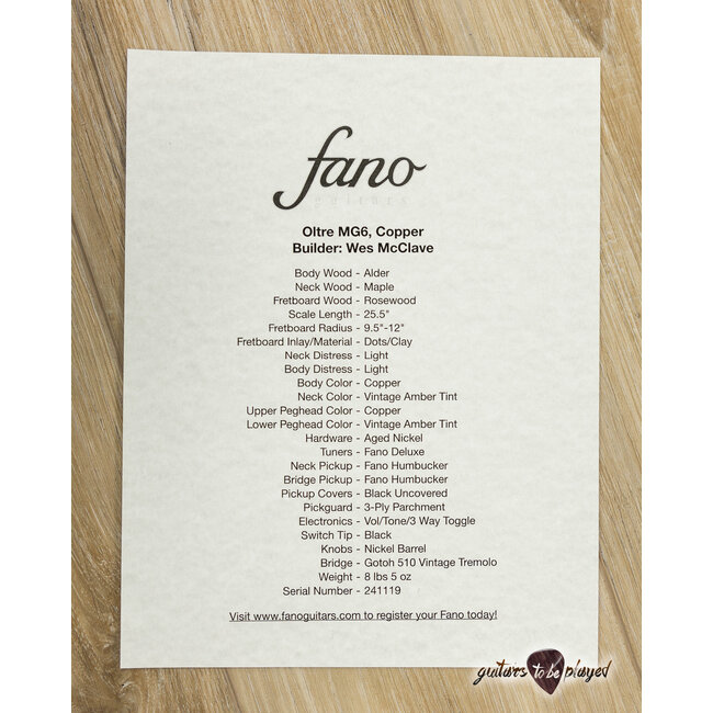 Fano MG6 Oltre Uncovered Humbucker Guitar w/ Gigbag – Copper Metallic