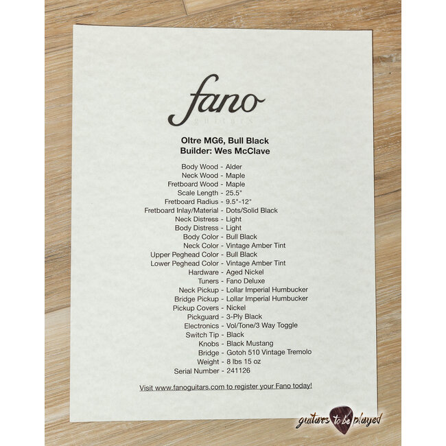 Fano MG6 Oltre Maple Neck Lollar Imperial Guitar w/ Gigbag – Bull Black