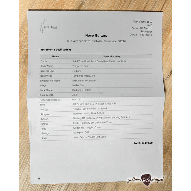 Novo Custom Serus J HH Guitar w/ Lollartrons – Lake Como Blue over '64 Burst