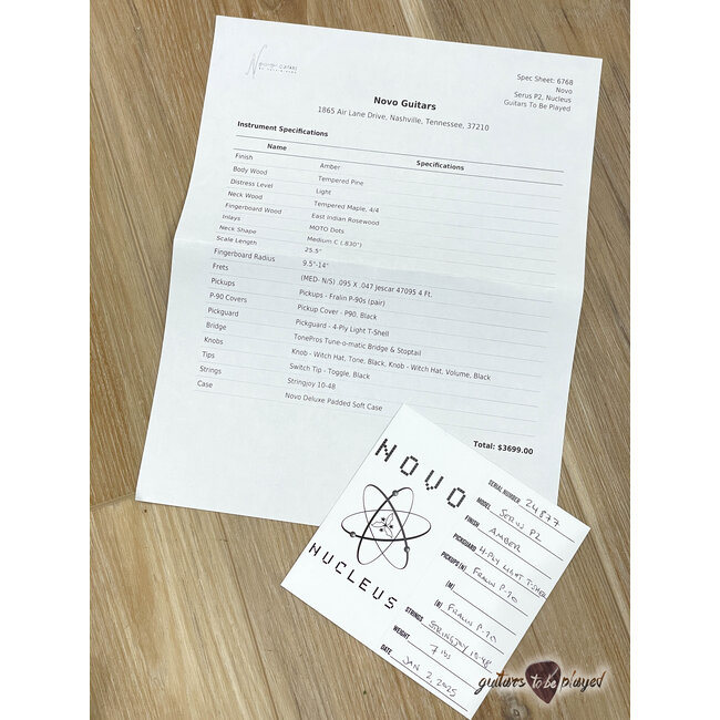 Novo Nucleus Serus P2 Guitar w/ Fralin P-90s – Amber
