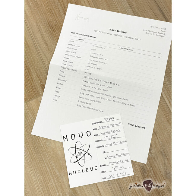 Novo Nucleus Serus J Baritone Guitar w/ Lollar Mini Broilers – Vintage Cream