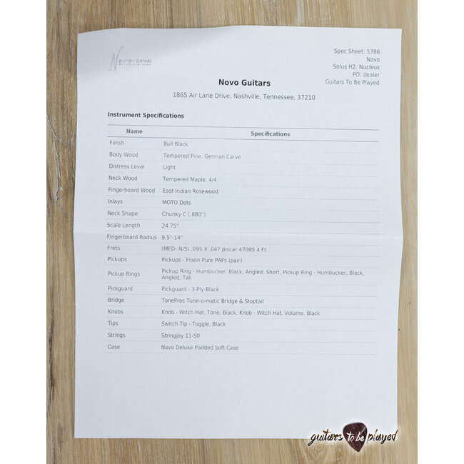 Novo Nucleus Solus H2 Guitar w/ Fralin Pure PAF's – Bull Black