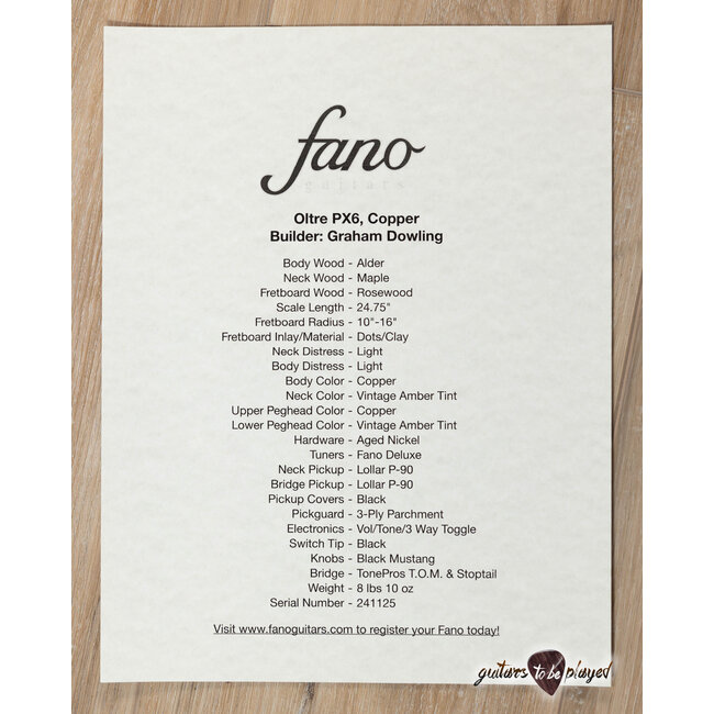 Fano PX6 Oltre Lollar P-90 Guitar w/ Gigbag – Copper Metallic