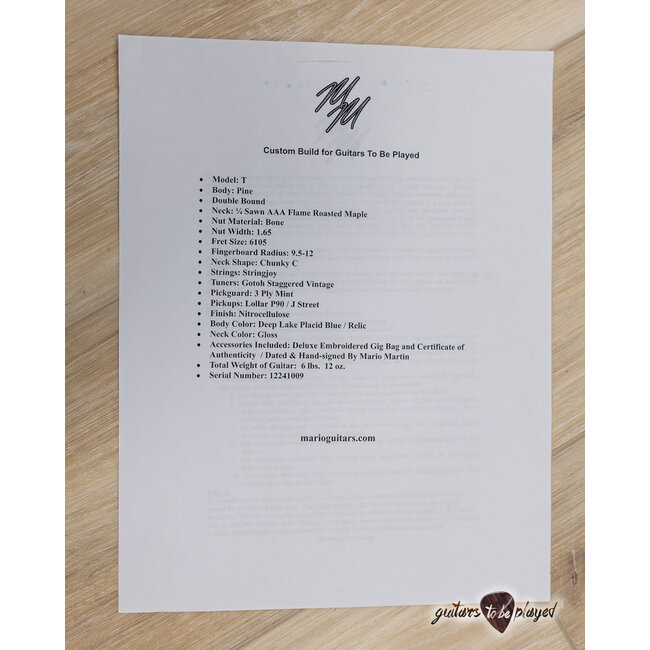 Mario Martin Guitars Pine T-Style w/ Lollar P-90 & J Street – Lake Placid Blue