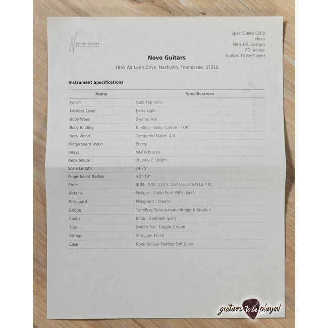 Novo Custom Miris H2 Semi-Hollow 24.75" Scale w/ Fralin Pure PAF's – Gold Top