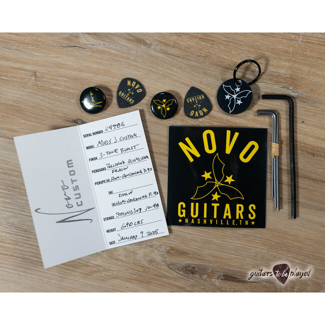 Novo Custom Miris J w/ Figured Maple, Ebony & Hum-Cancelling P90s – 3-Tone Burst